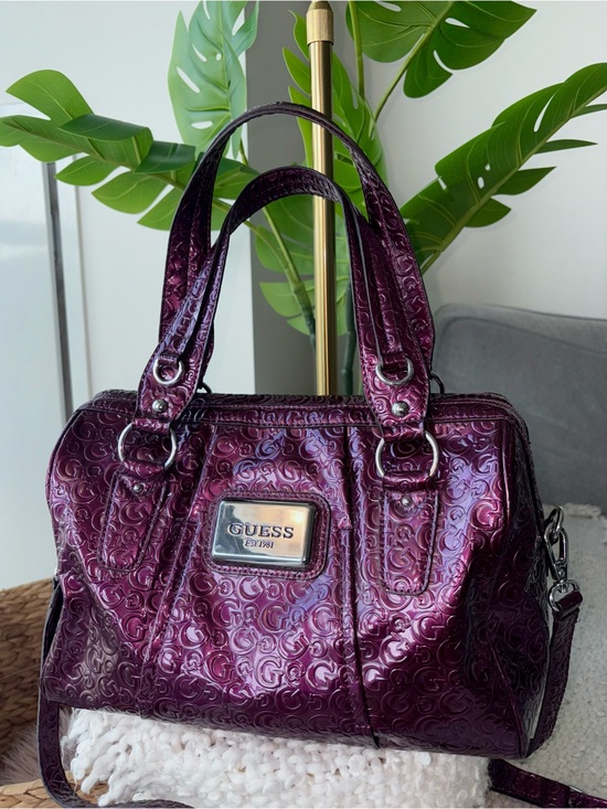 Guess Handbags - Vintage Y2K GUESS Plum Embossed G Monogram Bowler Satchel Shoulder Bag Purse